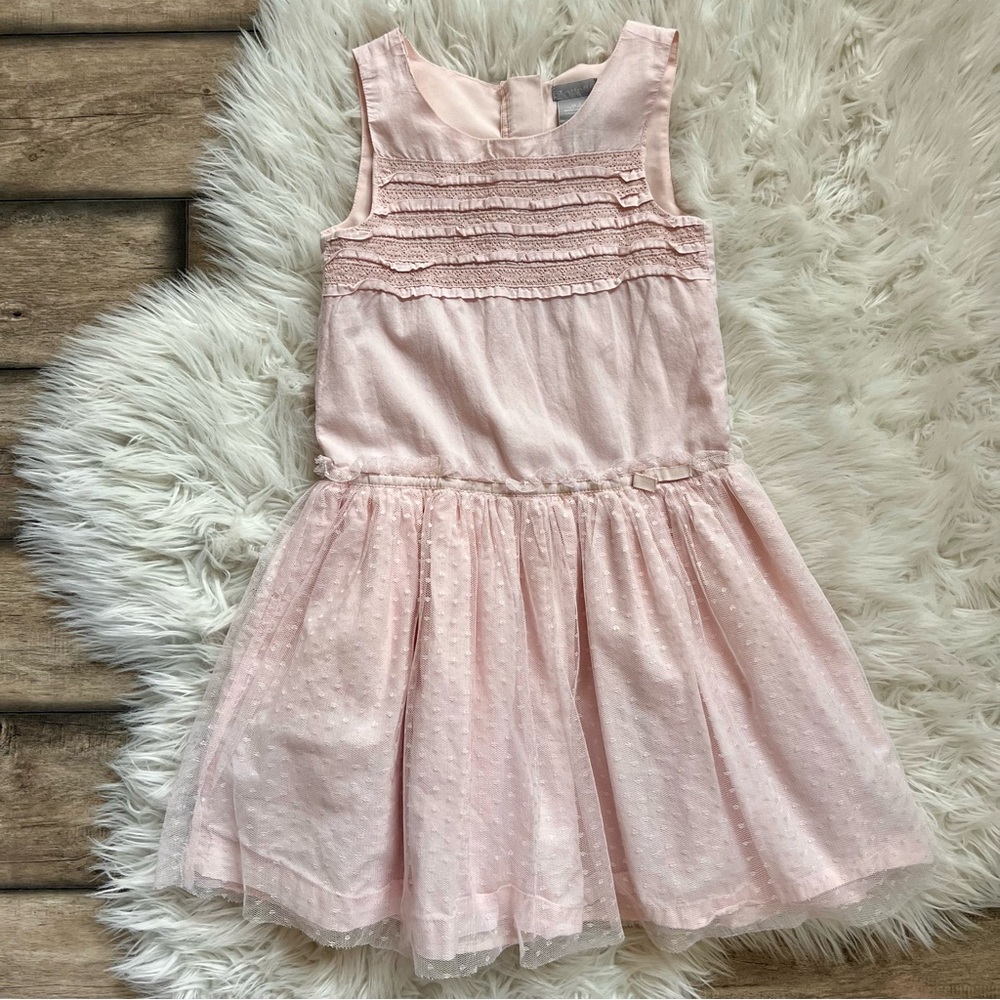 Tahari Pink Pleated Sundress Sleeveless Crew Neck